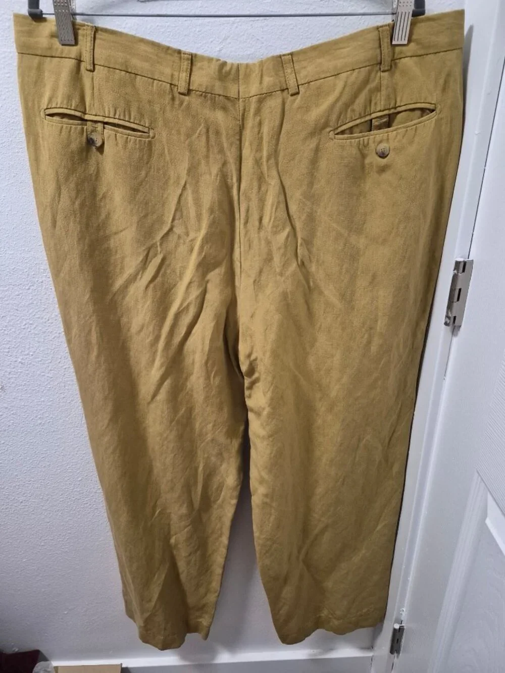 Hickey Freeman Collection Mens Dress Pants 40 Mustard Pleated Wool Silk  Italy